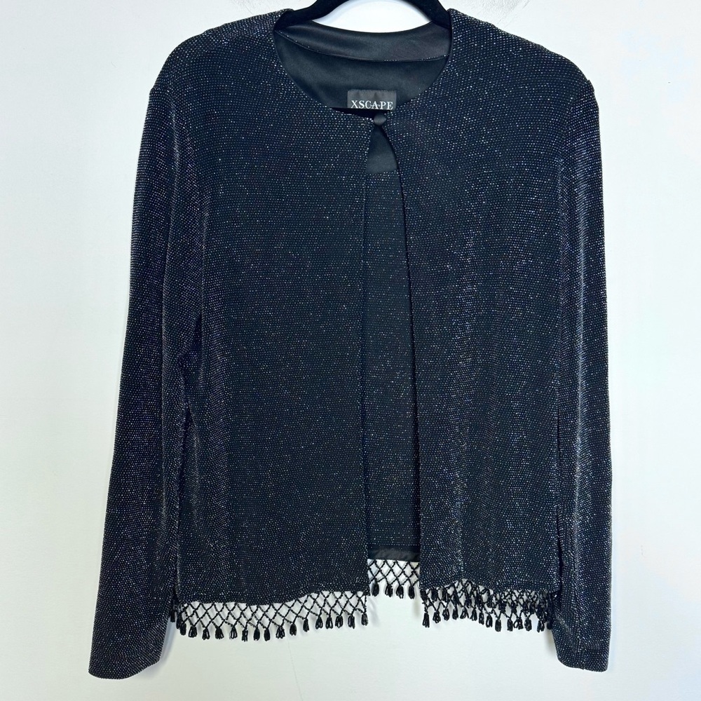 Xscape Black Sparkle Cardigan Medium Black beading